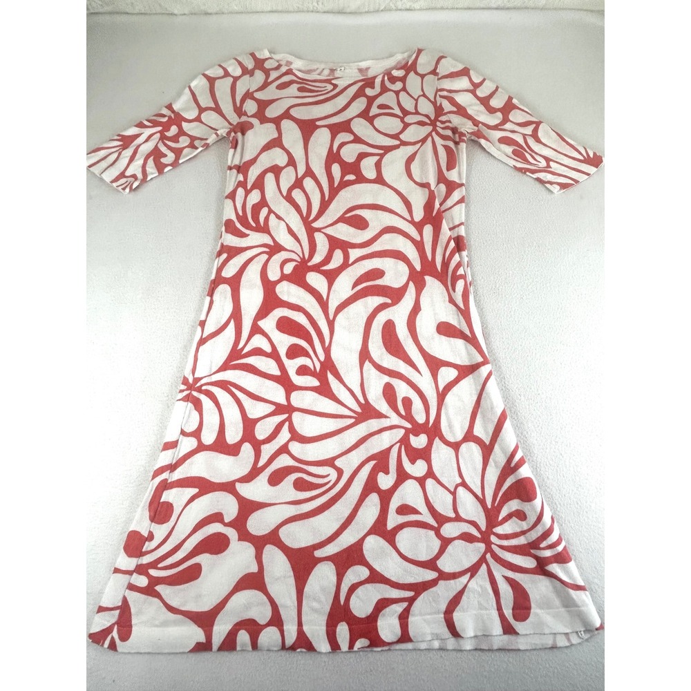 J.Crew Womens Coral White Abstract Floral Cotton Knit A-Line Dress 14195‎ Size M